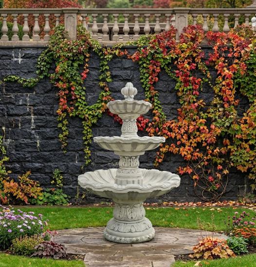 Gartenbrunnen Kaskadenbrunnen 3 Wasserschalen Kapitell Sockel Garten Springbrunnen 195cm